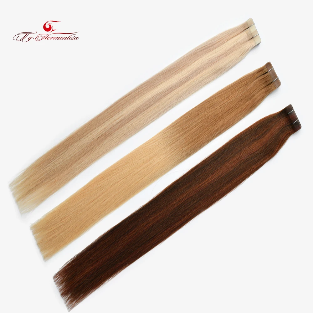 

Ty.Hermenlisa 2.5g/pc Tape In Hair Extensions 100% Real Human Hair Double Drawn Adhesive Hair Wholesale Price Balayage Color