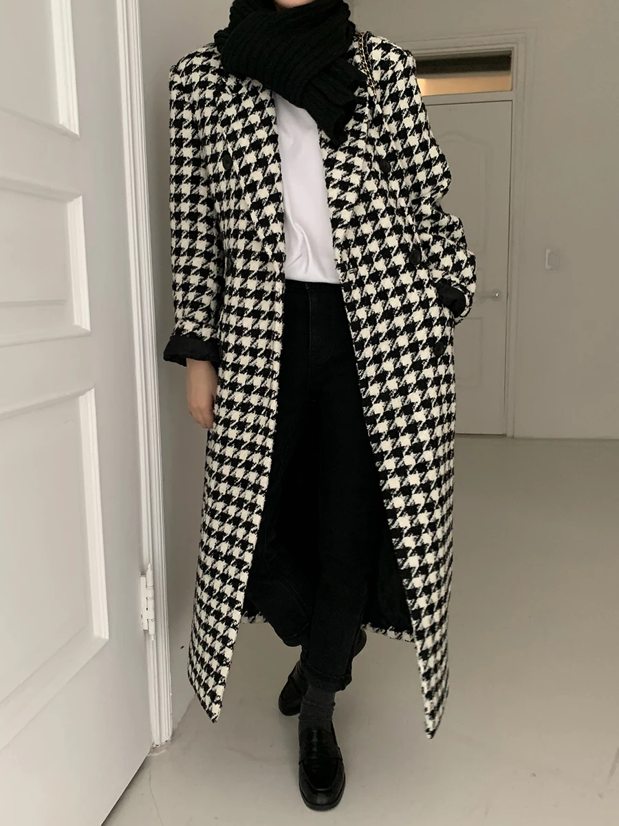 Женская осенне-зимняя клетчатая повседневная куртка из твида с длинными