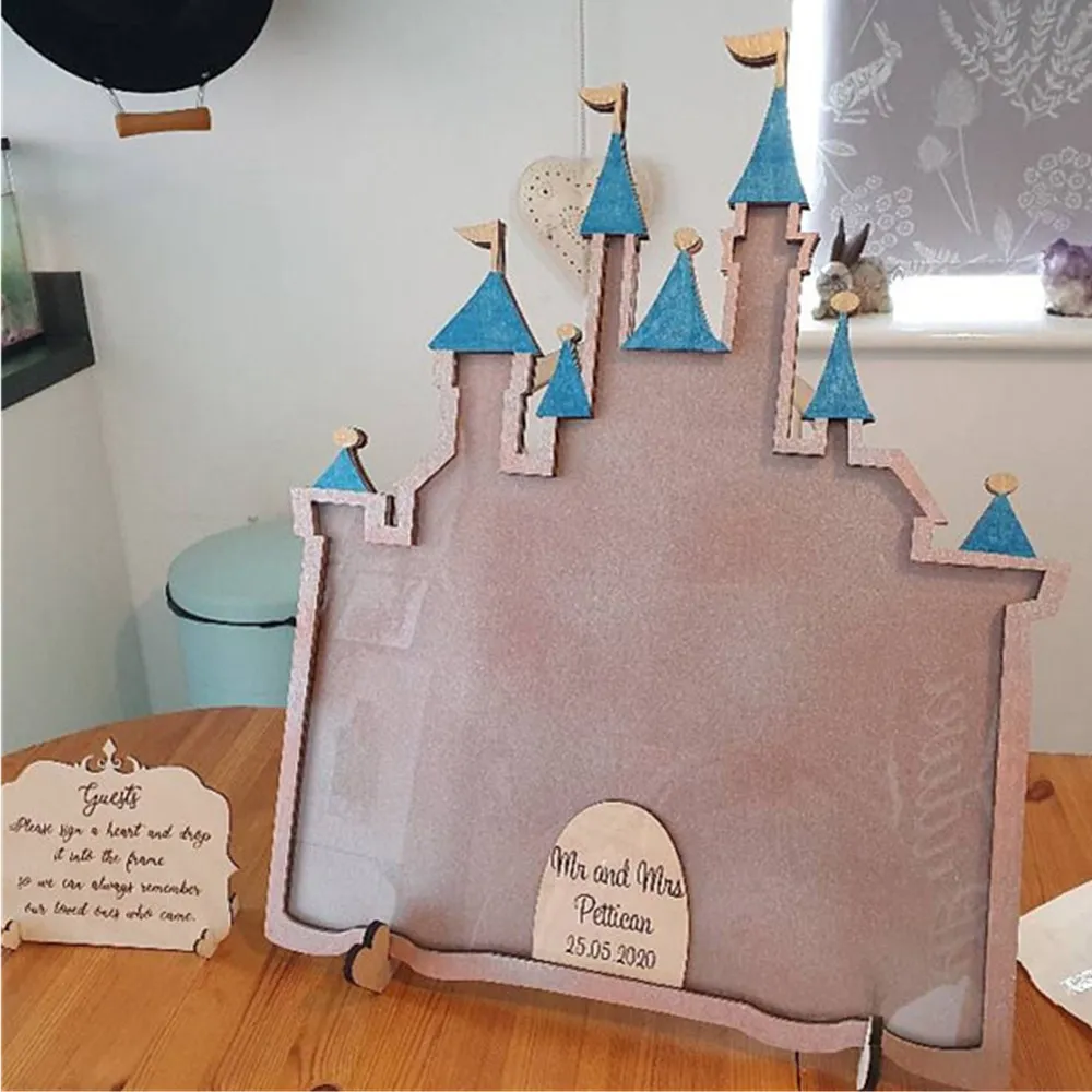 

Custom Gold Pink Wood Wedding castle Guest Book Alternative, Wedding, Guest Book, Unique wedding sign, wedding Drop Box