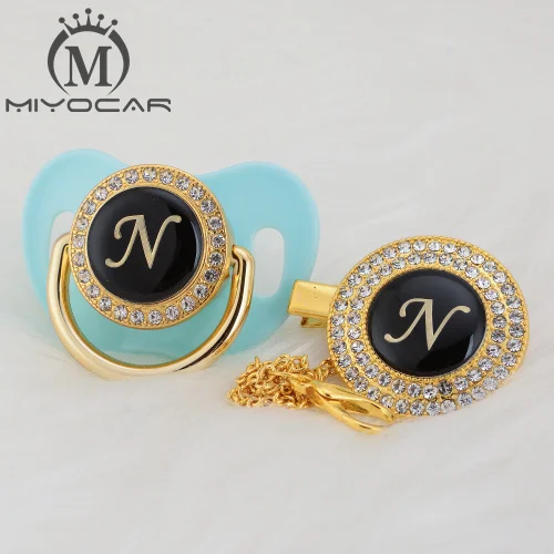 MIYOCAR уникальный дизайн имя инициалы Письмо N Элегантный bling соска и пустышка Клип BPA бесплатно пустышка bling уникальный дизайн LN - Цвет: LN-7  0-6M