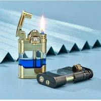 metal transparent oil tank kerosene lighters creative gear lighter mini cigarette lighter open flame gadgets for men