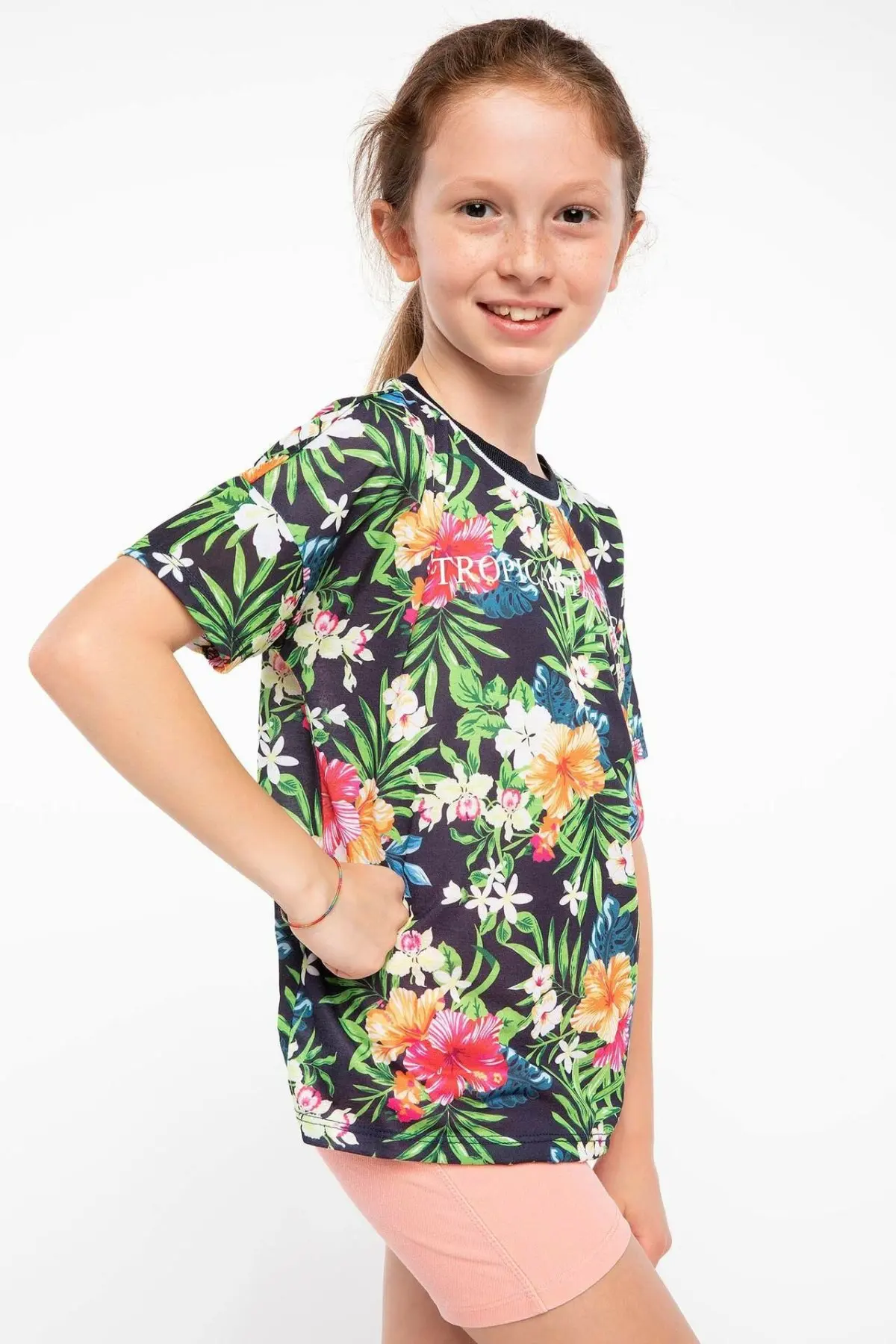 DeFacto Girl Fashion O-neck T-shirt Summer Girls Casual Print Flowers Tee Comfort Loose Short Sleeves - J5824A618HS | Детская одежда и