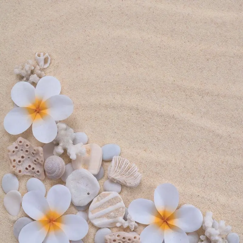 

Curtain Tiare Flowers Corals for Snails and Stones on Sand Beach Tropical Vacation White Yellow Beige