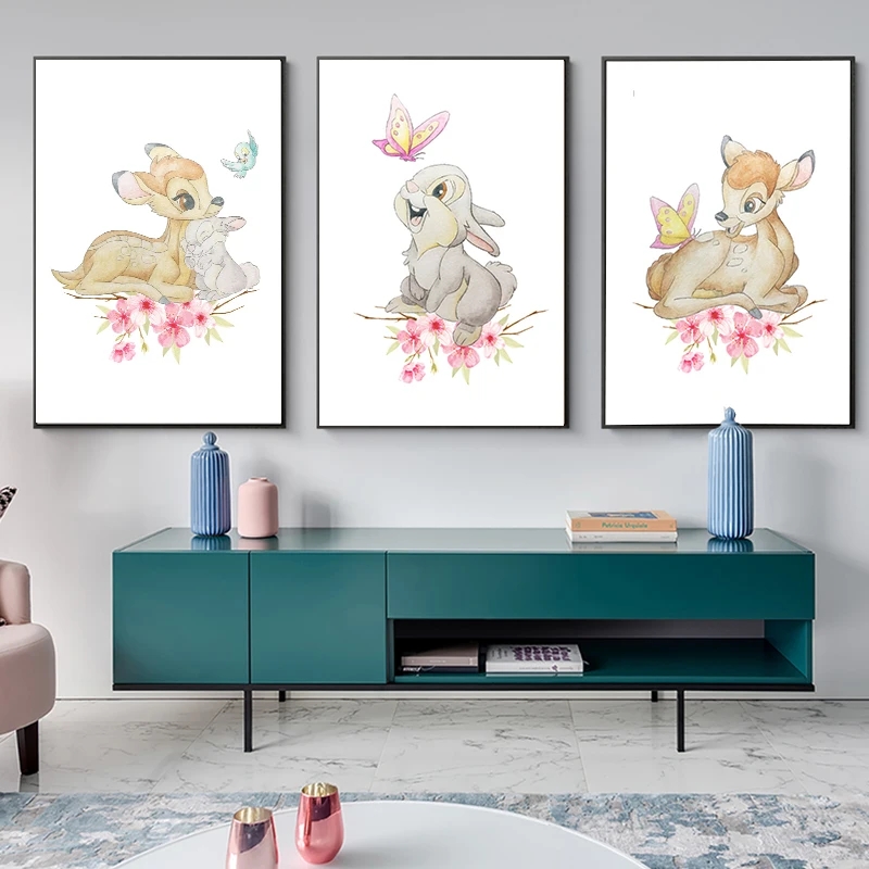 

Disney Bambi And Thumper Canvas Painting Watercolor Cartoon Poster Prints For Kids Bedroom Nursery Wall Art Home Decor Cuadros