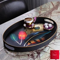 gold gilded presentation tray patterned oval wide useful black lux plastic unbreakable