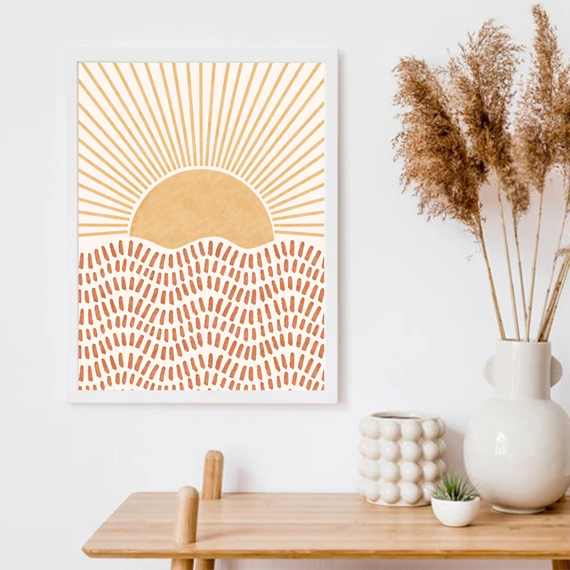 Абстрактные геометрические плакаты Sun Boho на холсте нейтральные современные
