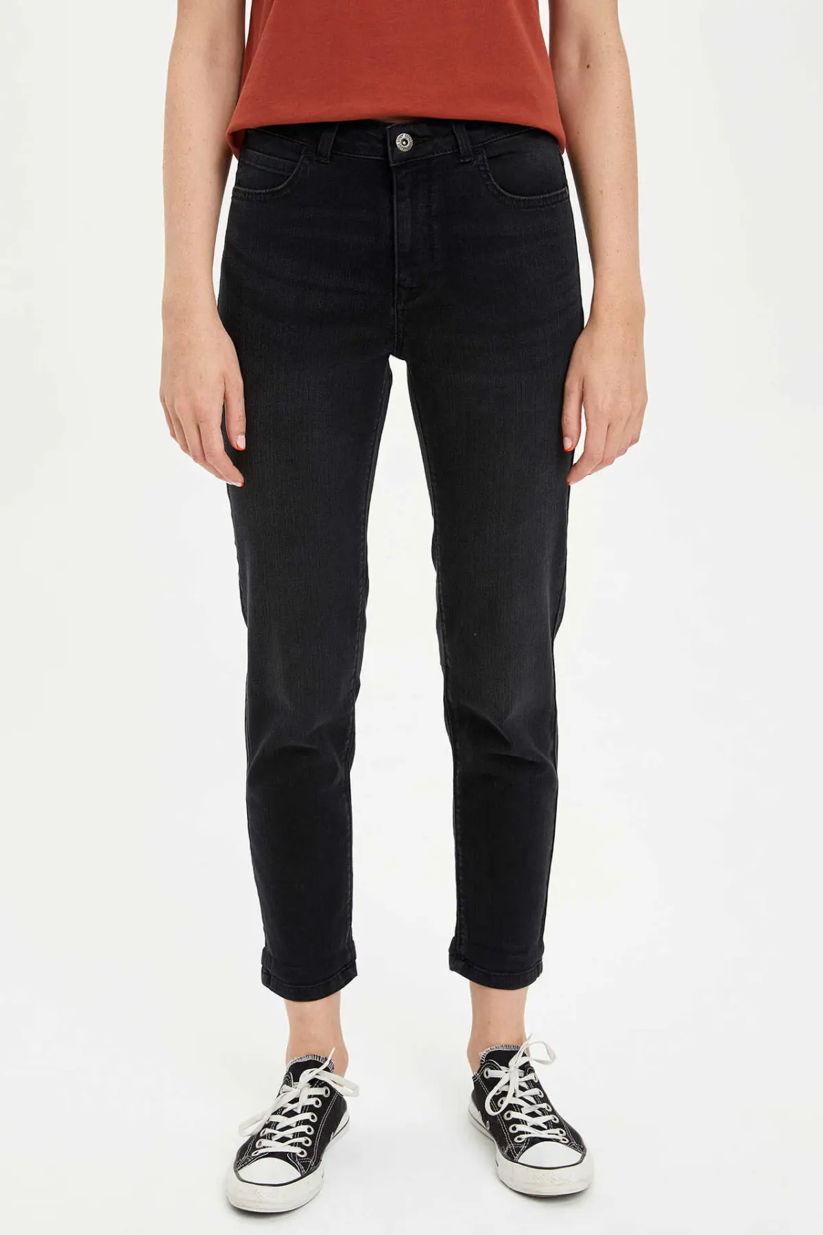 Дефакто простые черные свободные джинсы с высокой талией дышащие брюки