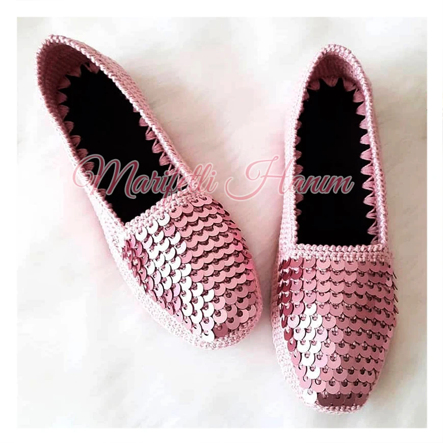 

Handmade House Slippers with Sequins Women Pink Slipper