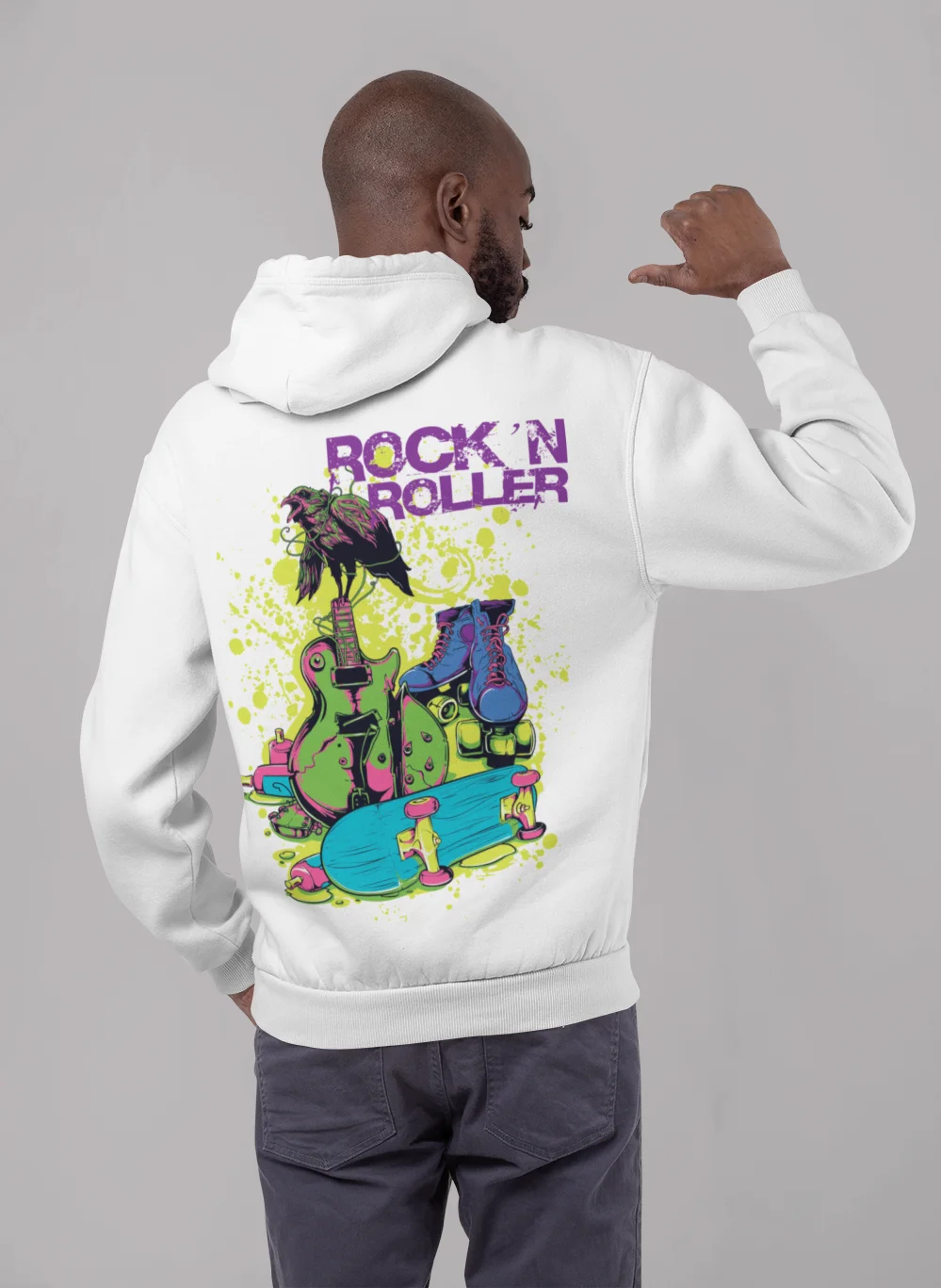 

Men's Winter Hooded Sweatshirt Music Printed Fleece Slim Fit Cotton Black White Casual