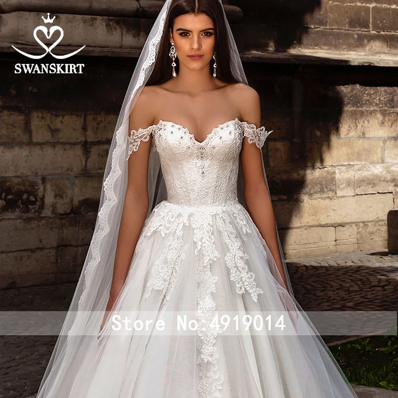 Винтажное свадебное платье трапециевидной формы с бусинами,, Swanskirt, с открытыми плечами, с аппликацией, свадебное платье принцессы, Vestido De Noiva F253