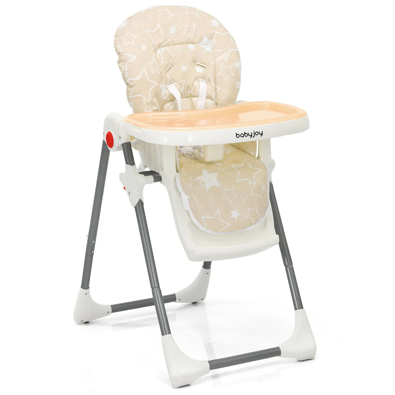 Babyjoy Folding Baby High Chair Dining Chair w/ 6-Level Height Adjustment Beige/Gray  BB5656