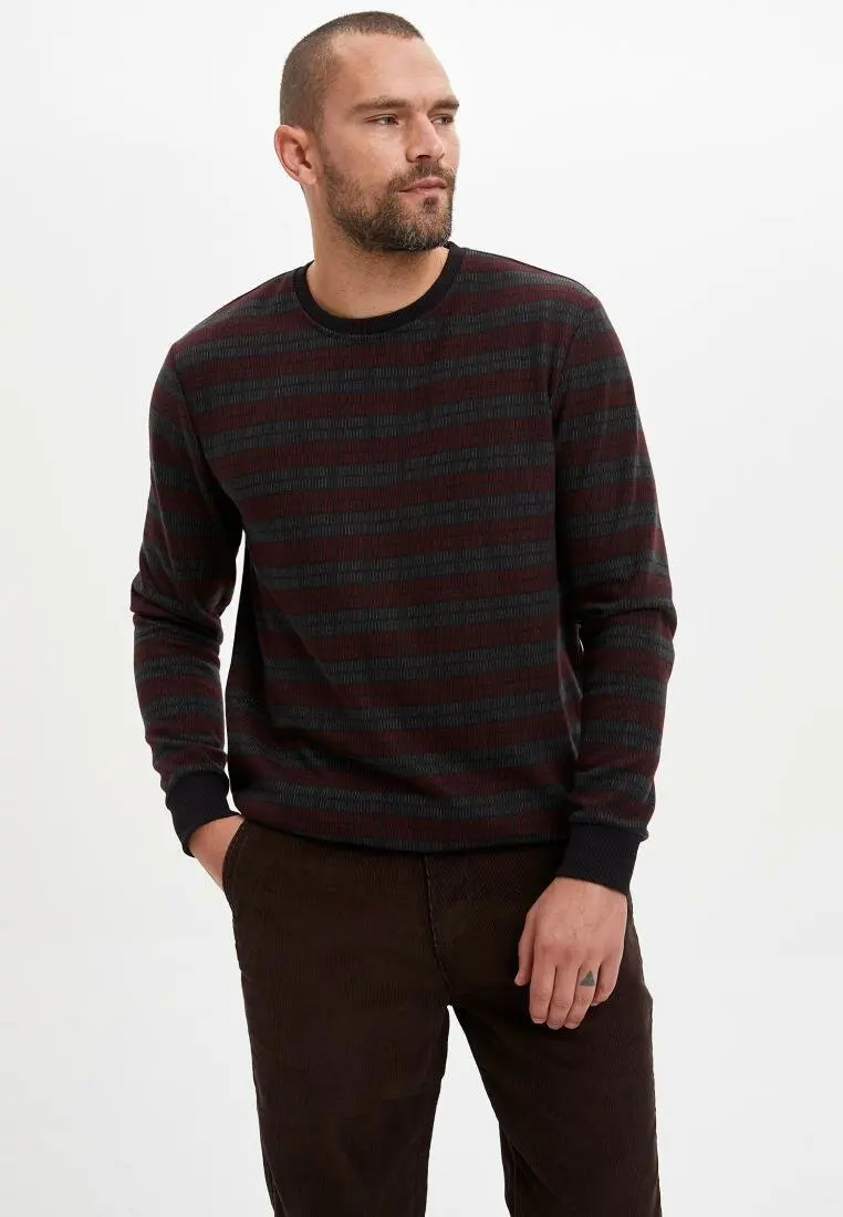 Дефакто Осенняя мужская модная полосатая толстовка с круглым вырезом мужские