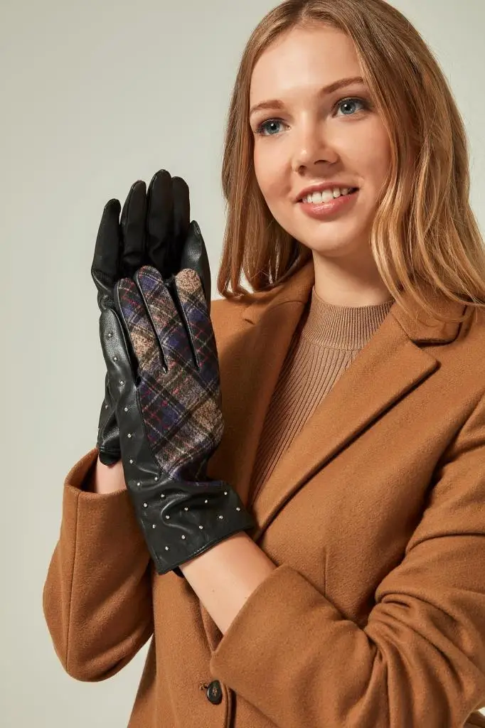11055 клетчатые узорчатые Troklu черные кожаные перчатки YL|Перчатки для мальчиков| |