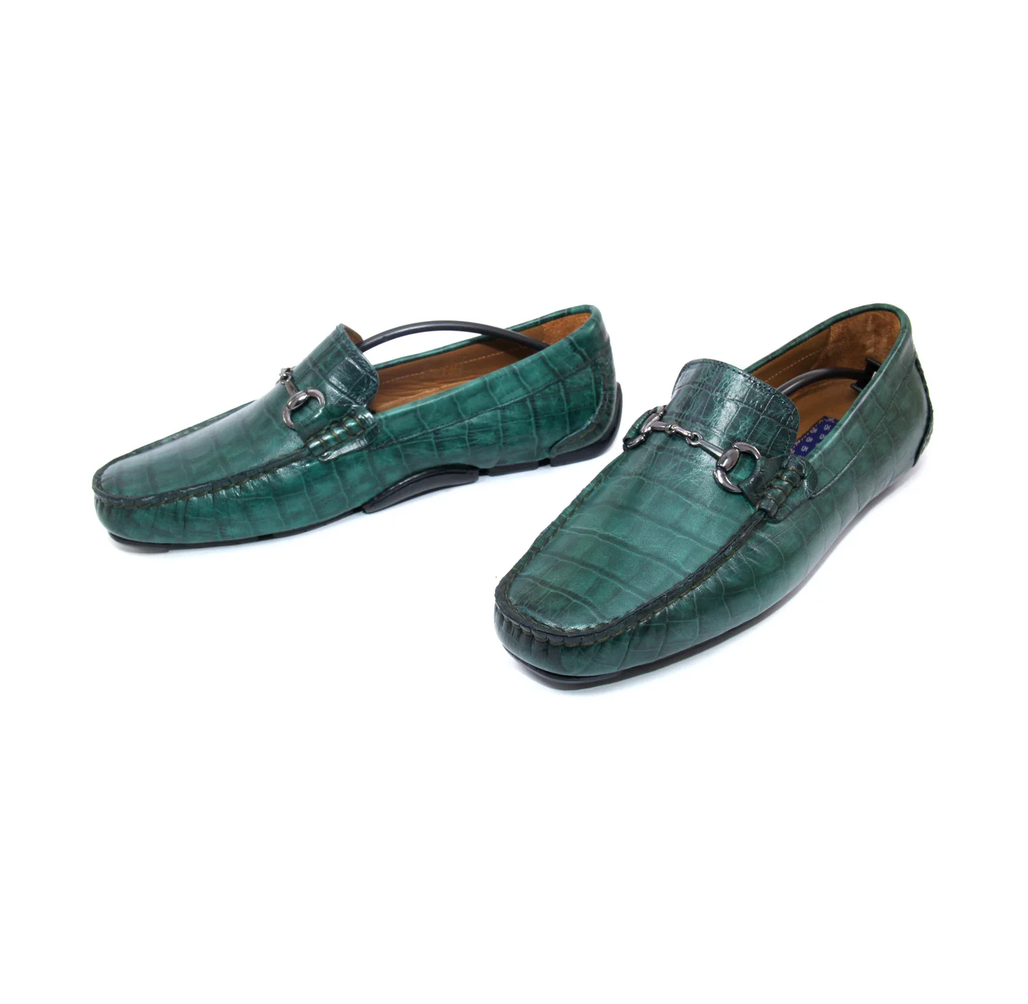 

Premium Handmade Loafers, Ocean Grean Calf Leather with Embossed Croco Pattern, Fashionable Party Shoes, Spring 2021 Collection