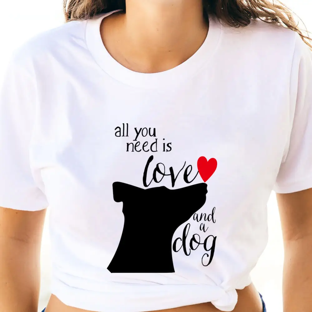 

Женская футболка из 100% хлопка с принтом Love And Dog, повседневные пуловеры с круглым вырезом и короткими рукавами для любителей собак