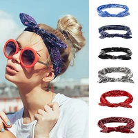 new 6 color elastic womens rabbit ears knotted elastic print headband fashion retro cross knot girl hairband hair accessories
