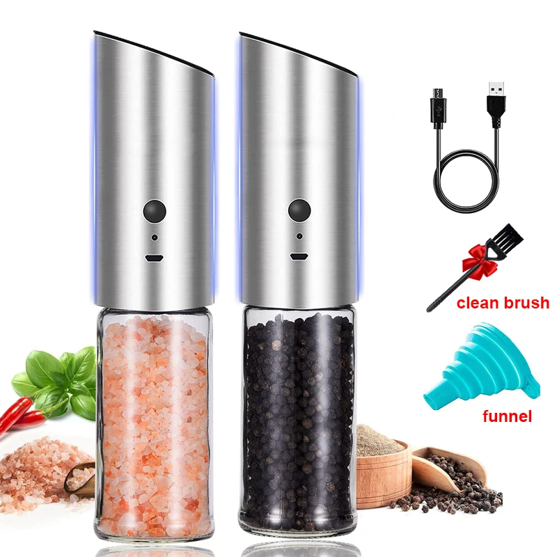 BEEMAN Electric Salt and Pepper Grinder USB Rechargeable Salt and Pepper Shaker Automatic Spice Mill with Adjustable Coarseness