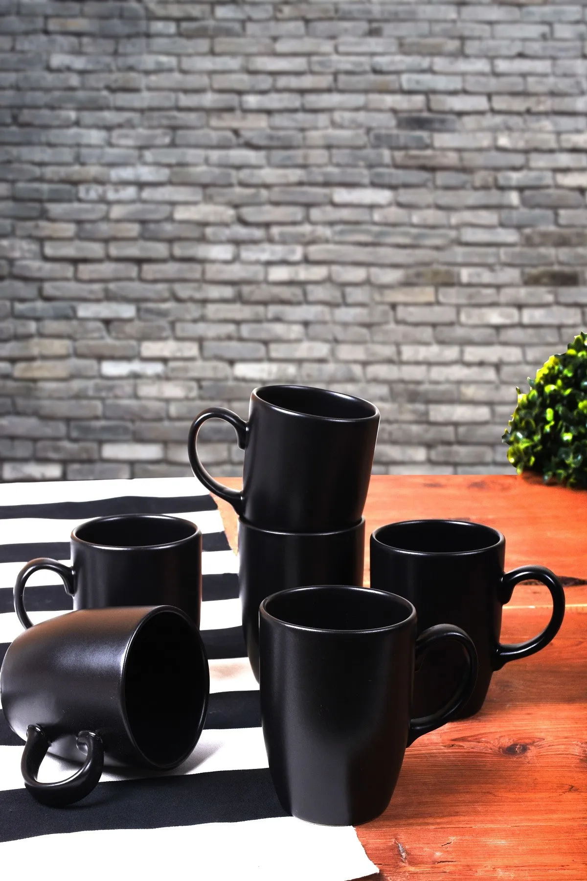 

300 ml Black Matte 6'lı Mug Porcelain Coffee Milk Ceramic Heat Resistant Turkish Porcelain Office Home Portable
