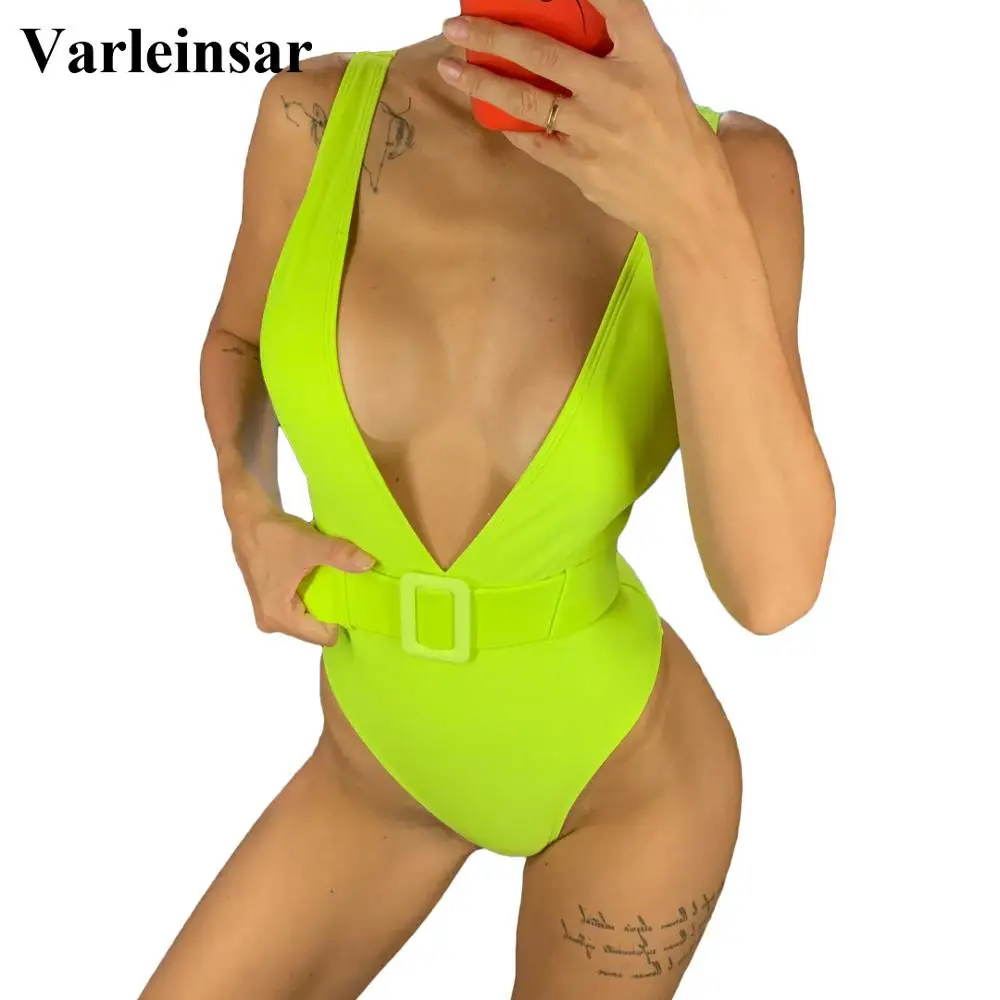 Новинка 2021 сексуальный цельный купальник с глубоким v-образным вырезом женский