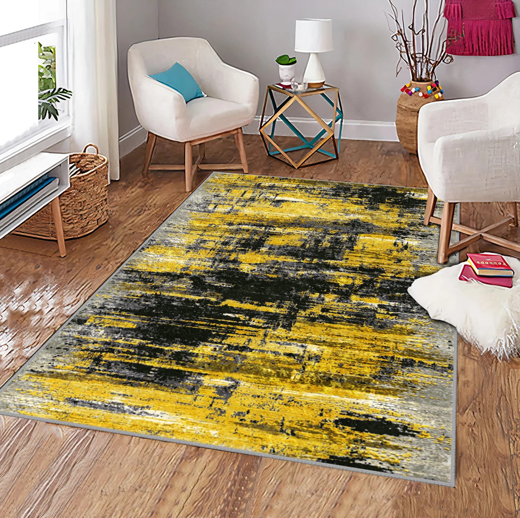 

Yellow grey paint patterned modern State modern state runner round State kitchen free shipping soft texture bedroom living room
