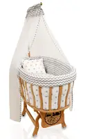 Natural Wood Basket Crib "Gray Zigzag" Sleeping Set Combined With Soft Comfortable Decorative Long-lasting Reliable Portable