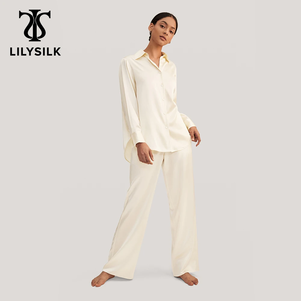 LILYSILK 22 Momme Viola Oversized Silk Satin Pajama Set 2022 New Femme Casual Sleepwear Suits Ladies Overalls Free Shipping