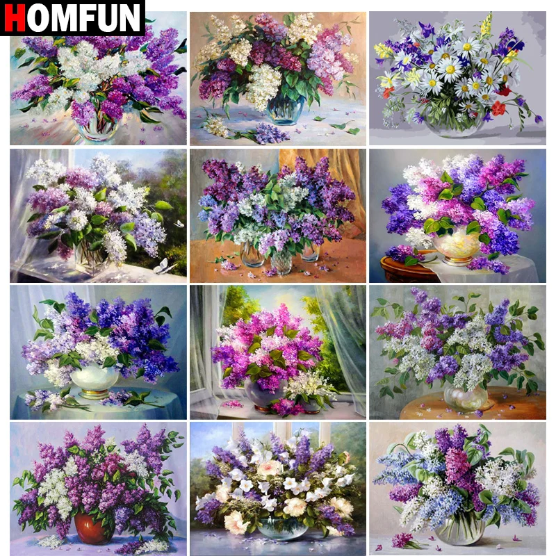 

Алмазная 5D Вышивка HOMFUN «Цветочная ваза», полноразмерная круглая/квадратная алмазная живопись «сделай сам», вышивка крестиком, домашний дек...