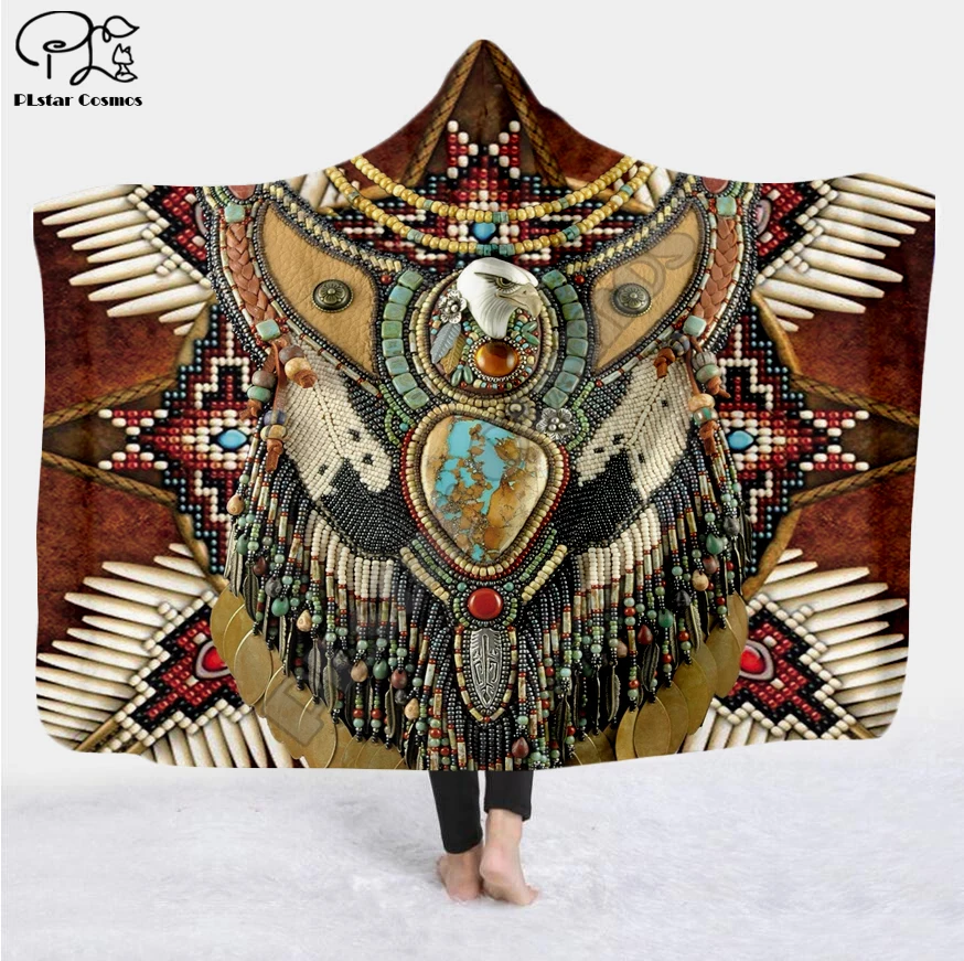 Черное Оригинальное индийское одеяло с капюшоном череп Лакота солдат буйвола