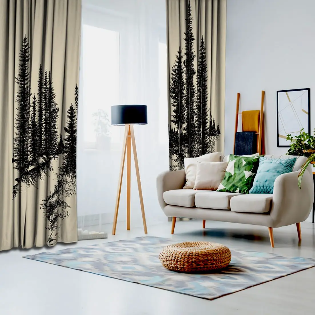 Занавес горный лес сосновые деревья река природа сельская местность