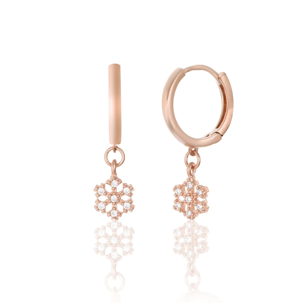 

Glossy Earrings 925 Sterling Silver Snowflake Jewelry For Women Rose Gold Plated With Zircon Drop Earrings