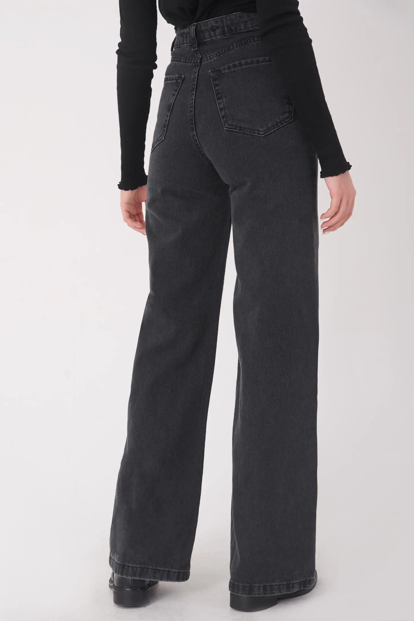 

2020 High Waist Torn Detailed Spanish Trotters Push Up Denim Jeans For Women Mom Casual Baggy Trousers Wide Leng Pants