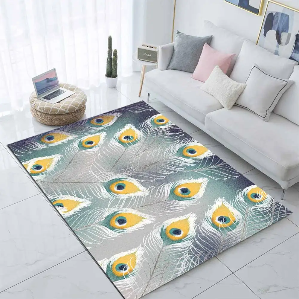 

Else Green Yellow Peacock Feathers 3d Print Non Slip Microfiber Living Room Modern Carpet Washable Area Rug Mat