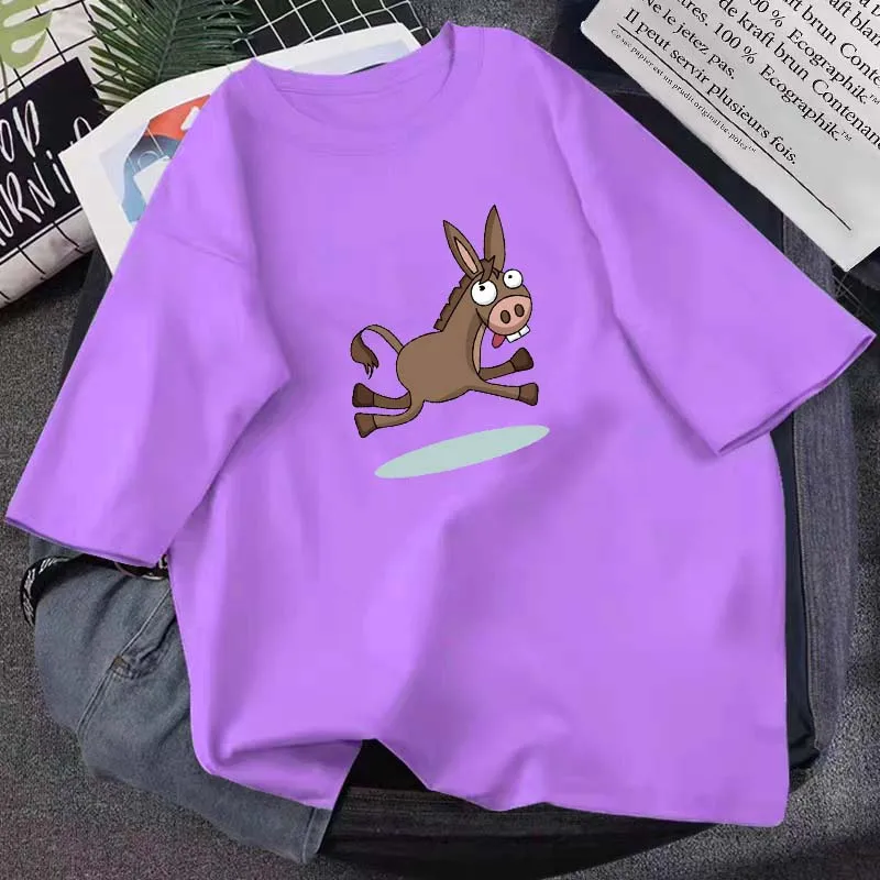 

Новинка лета 2021 футболка с рисунком юмористического осла 14 цветов Чистый хлопок Круглый вырез унисекс Повседневный Топ с коротким рукавом