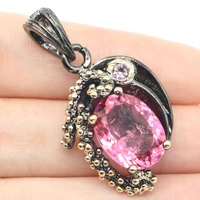 41x23mm bohemia design vintage 9g created pink morganite for women daily wear black gold silver pendant wholesale