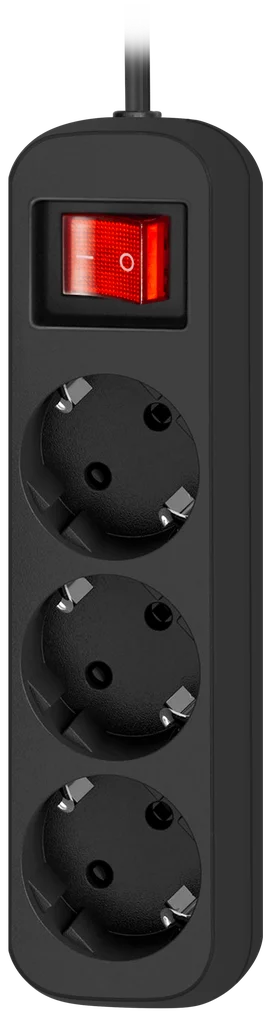 Удлинитель сетевой Defender 3 розетки с заземлением 1.8/3 метра выключатель черный |
