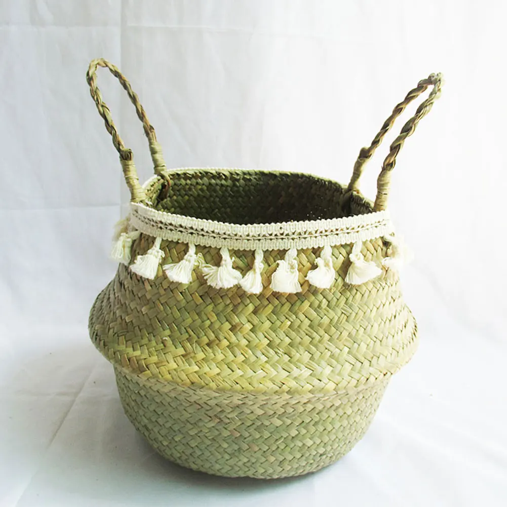 

Handmade Seaweed Woven Basket Kitchen Food Storage Basket Fruit Vegetable Container Multi-functional Toy Clothes Storage Basket