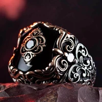 ornate black onyx gemstone ring vintage men jewelery handcarved men ring high quality fashionable men for gifts