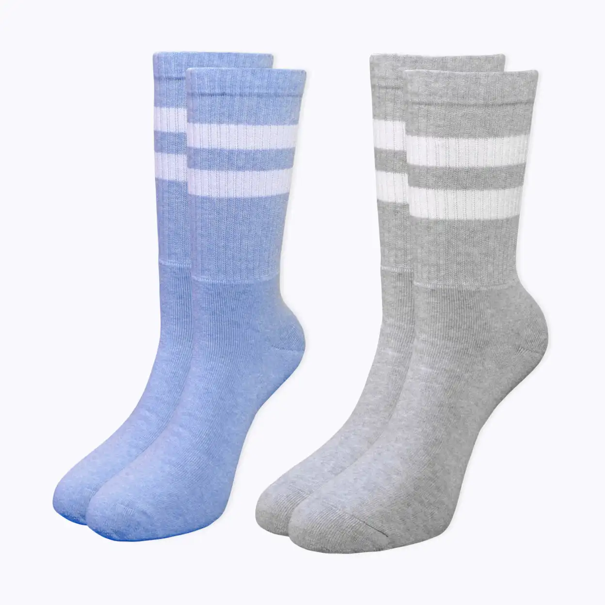 

White Striped Blue and Gray Sports Terry Socks - Double Box - Tennis Socks - Old School Socks - Terry Socks Women and Men