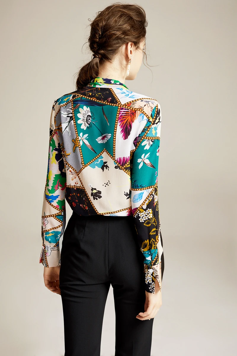 Женская модельная рубашка из 100% чистого шелка Элегантная блузка с бантом на