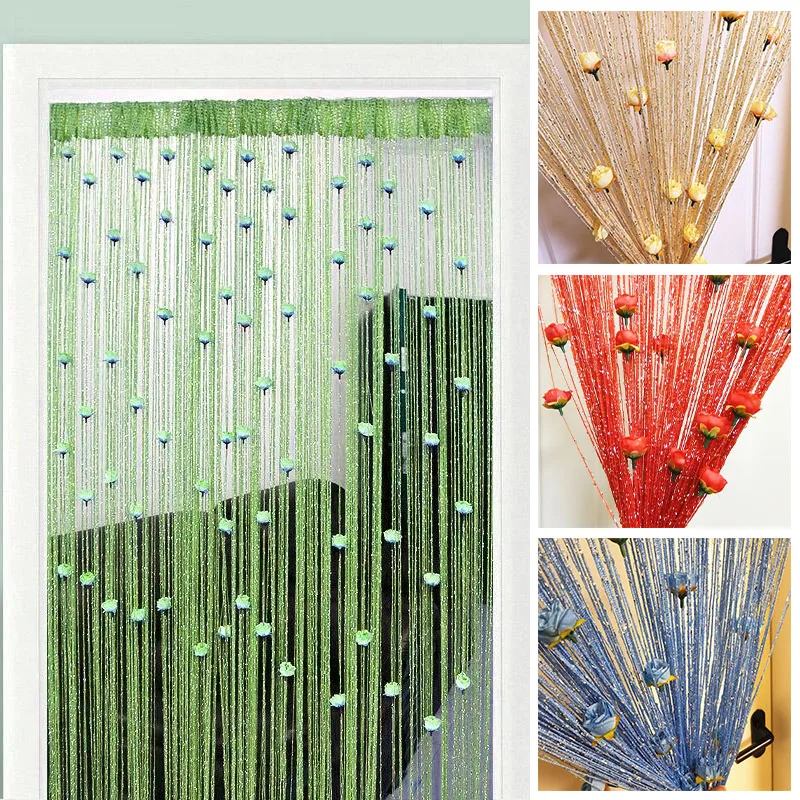 

1PC 100x200cm Silver Silk Line Curtain Rose Flower Tassel Room Divider Romantic Party Favors Bathroom Accessories Weddings Decor