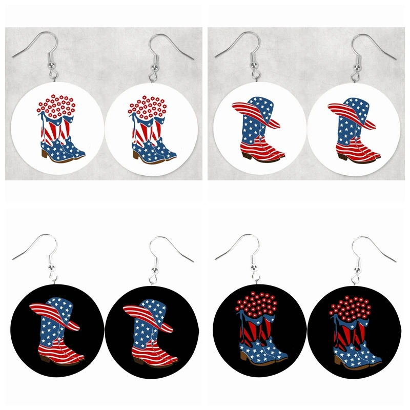 

Patriotic Leather Earrings -Usa Boots Flag United States Western Cowboy Cuttable Independence Day Gifts