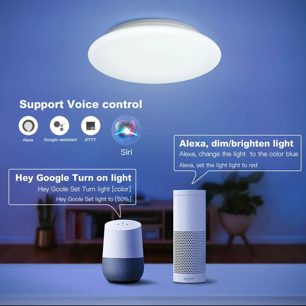 Умная потолочная лампа RGB совместима с Alexa и Google home затемнение кухня гостиная