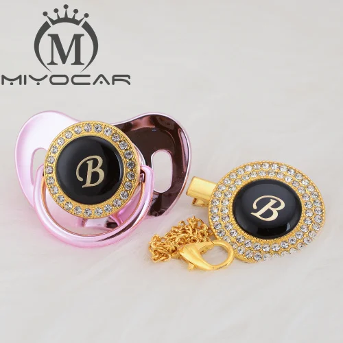 MIYOCAR, золотое, серебряное название, инициалы, Буква B, красивая, шикарная соска и соска, клипса, BPA бесплатно, пустышка, блестящая, уникальный дизайн, LB - Цвет: LB-11    6-18M