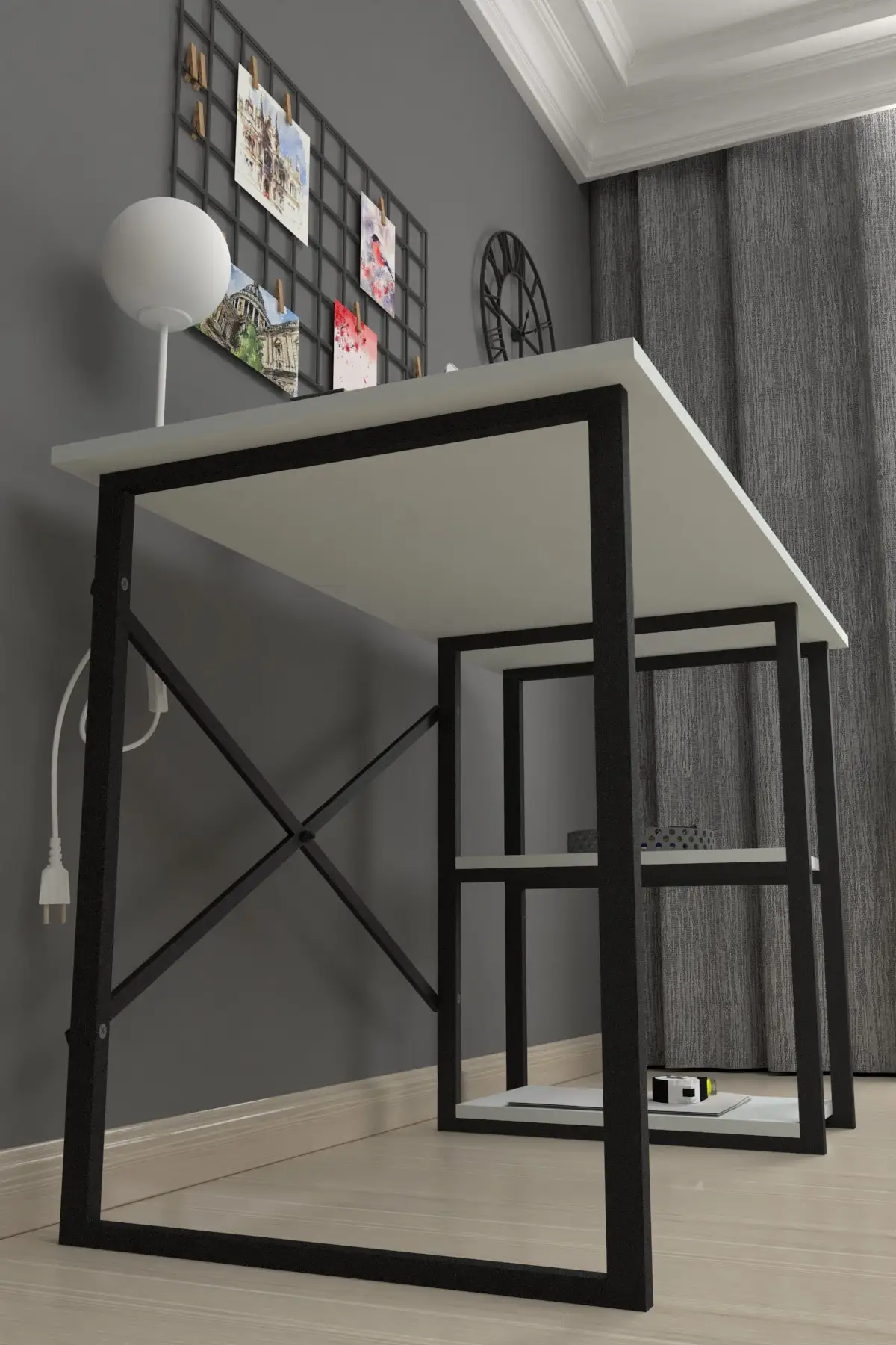 

Bofigo 60x120 Cm Work Table with 2 Shelves Computer Table Office Lecture Dining Table White 60x120-Profile-Two Shelves-Capraz