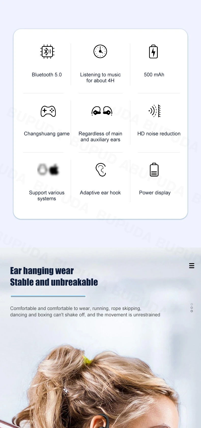 Sports Bluetooth Wireless Headphones with Mic IPX5 Waterproof Ear Hooks Bluetooth Earphones HiFi Stereo Music Earbuds for Phone best running headphones