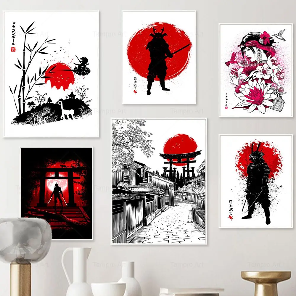 

Japanese Ink Bonsa Bushido Oil Painting On Canvas Wall Art Poster And Prints Geisha Samurai Picture For Living Room Home Decor