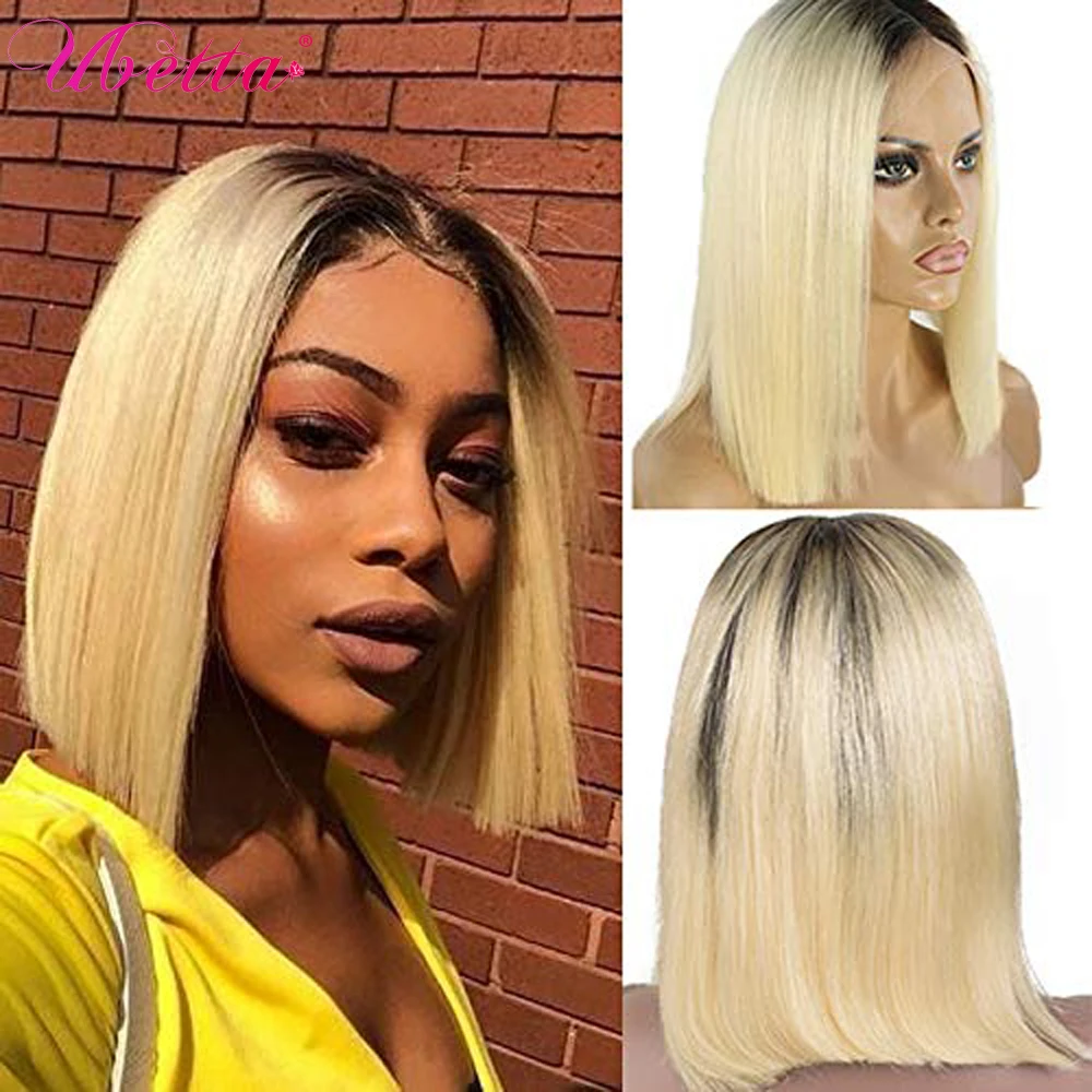 

Ombre Blonde Bob Wig Short 13x4 Lace Front Bob Wig 180% Density Straight Lace Frontal Wig Natural Hairline Brazilian Virgin Hair