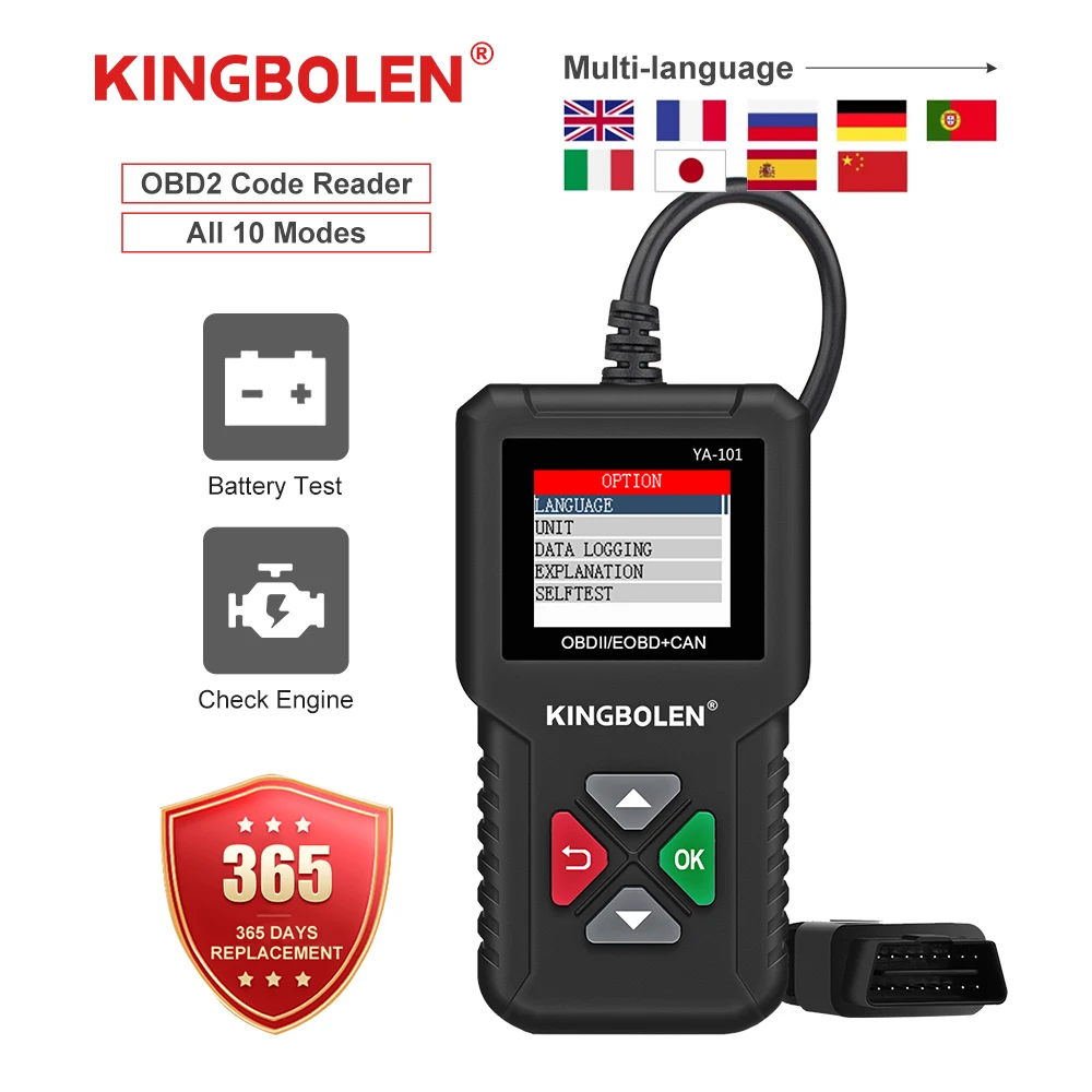 

KINGBOLEN YA101 OBD2 сканер Автомобильные диагностические инструменты OBDII EOBD считыватель кодов KW310 для 12В Диагностика автомобиля на русском языке PK ...