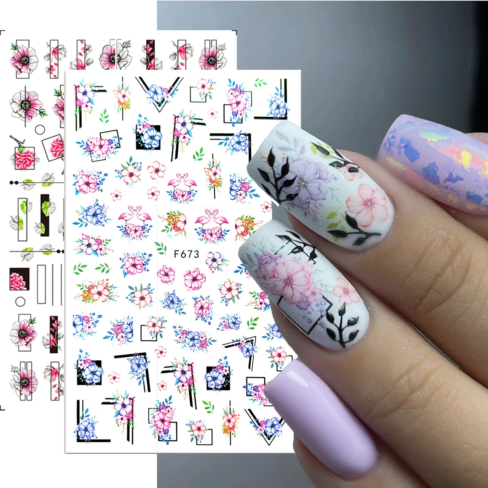 

3D Nail Sticker Pink Flower Lines Transfer Stickers For Nails Autumn Design Fall Leaf Sliders Nail Decals Manicure Decorations