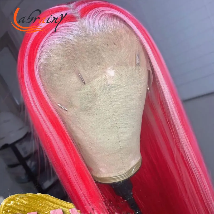 

13X6 Lace Frontal Highlight Pink Yellow Bob Human Hair Wig Ombre 613 Blonde Hd Transparent Lace Front Full Short Cut Colored Wig